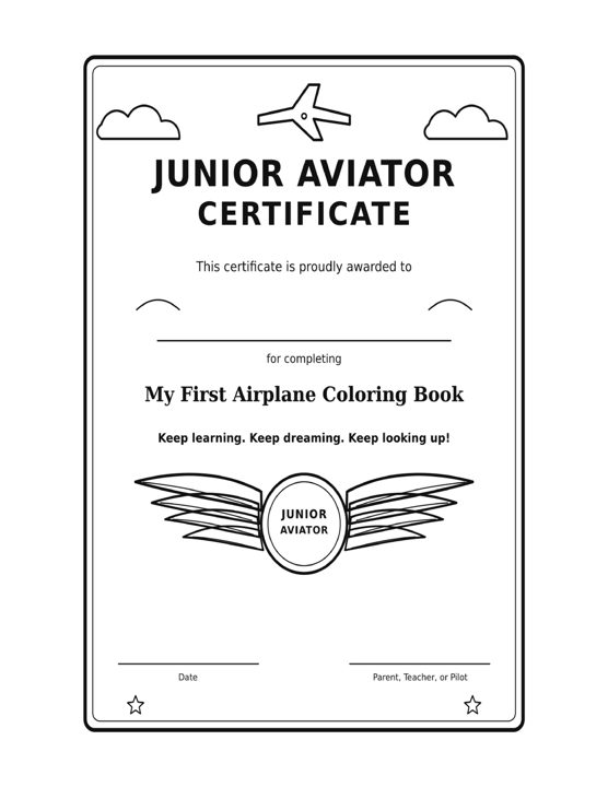 Junior Aviator Certificate page
